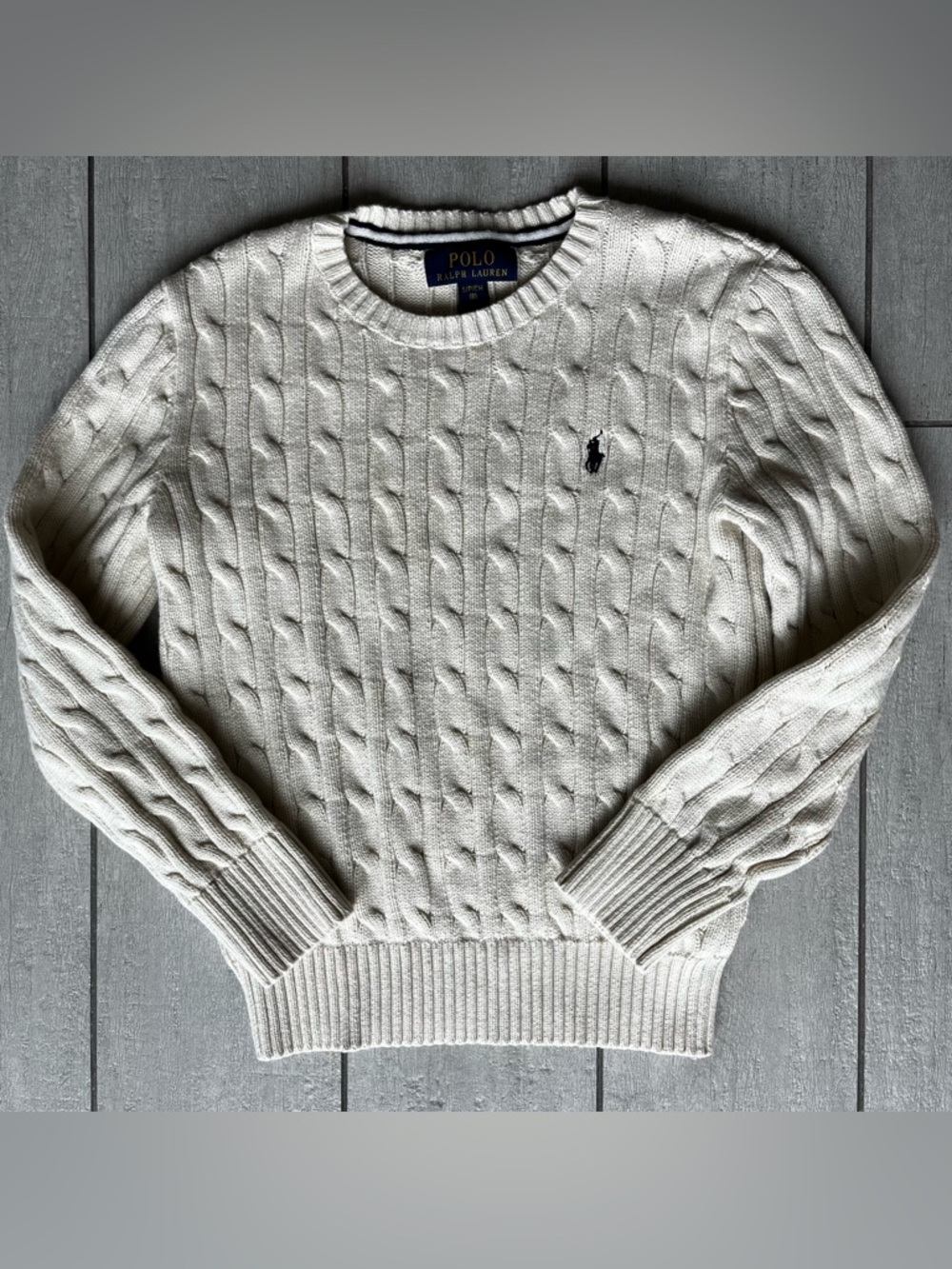 POLO Ralph Lauren Boys Long Sleeve Cable Knit Crew Neck Pullover Sweater Kids 8